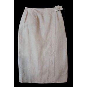 Vintage Talbots Irish Linen Midi Skirt Luxury Lightweight Wrap Khaki Tan Size 16